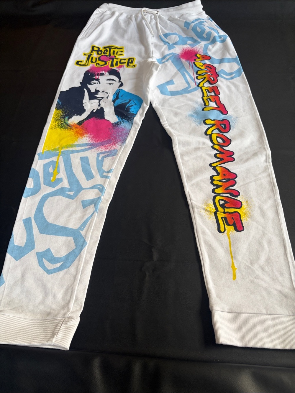 Poetic Justice Tupac Super Human White Graphic Joggers Large NWT
